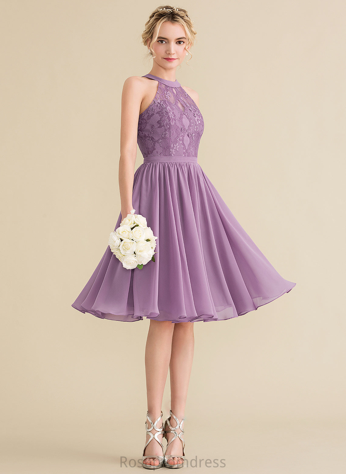 Straps Neckline Silhouette Knee-Length ScoopNeck Lace Length Fabric A-Line Abigail Bridesmaid Dresses