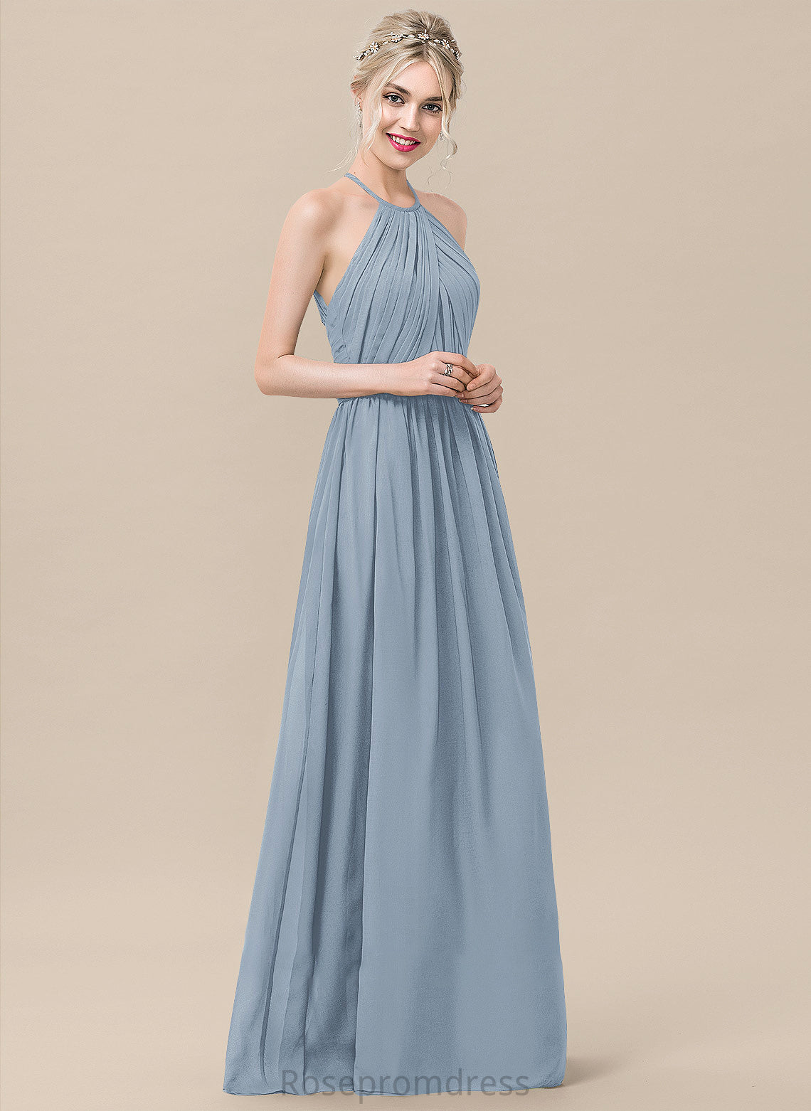 Silhouette A-Line Floor-Length Length Ruffle Embellishment Neckline Fabric ScoopNeck Patience Natural Waist Spaghetti Staps Bridesmaid Dresses