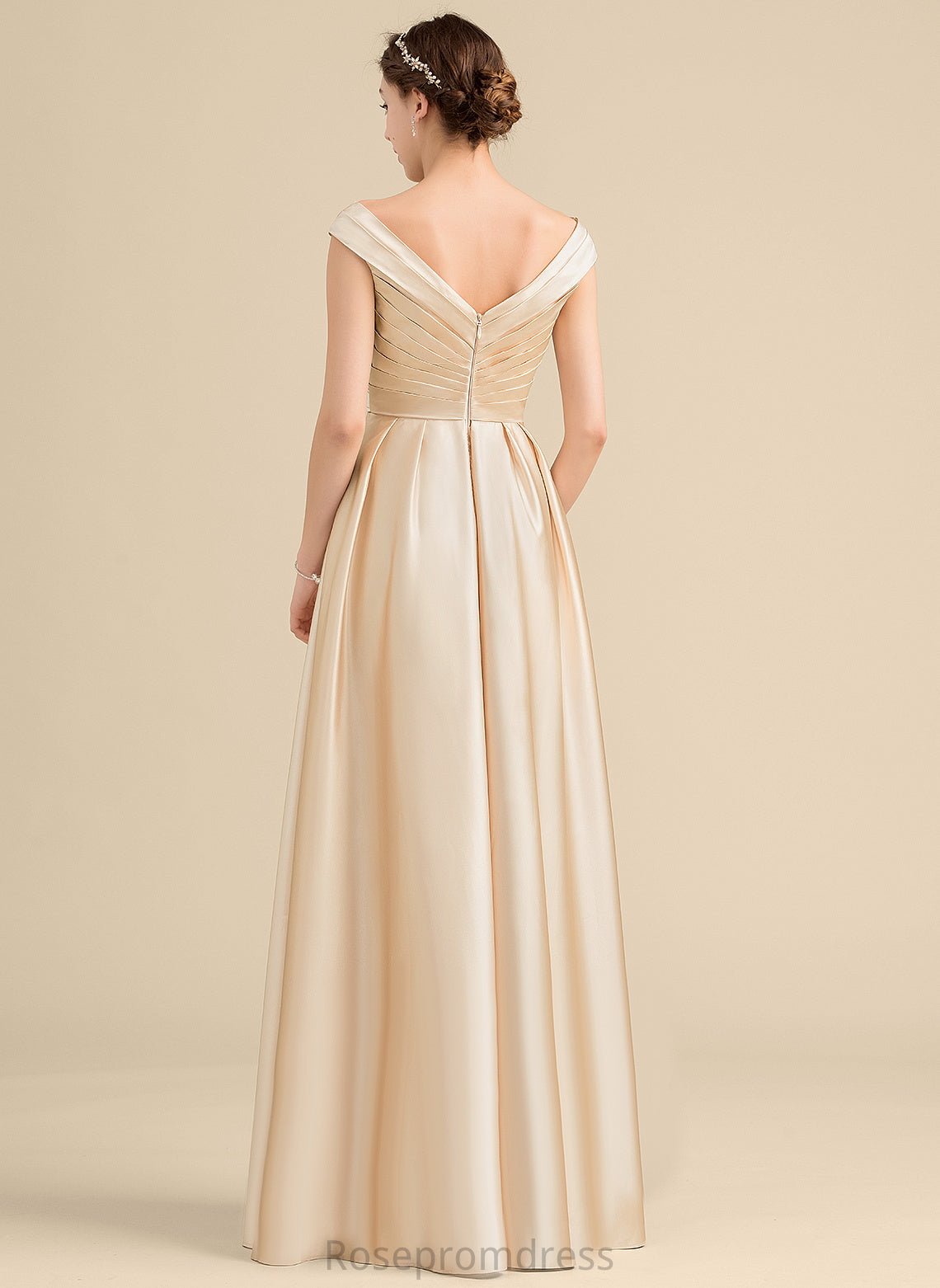 Straps&Sleeves Silhouette Fabric A-line Satin OfftheShoulder Floor-Length Length Neckline Maribel A-Line/Princess Natural Waist Bridesmaid Dresses