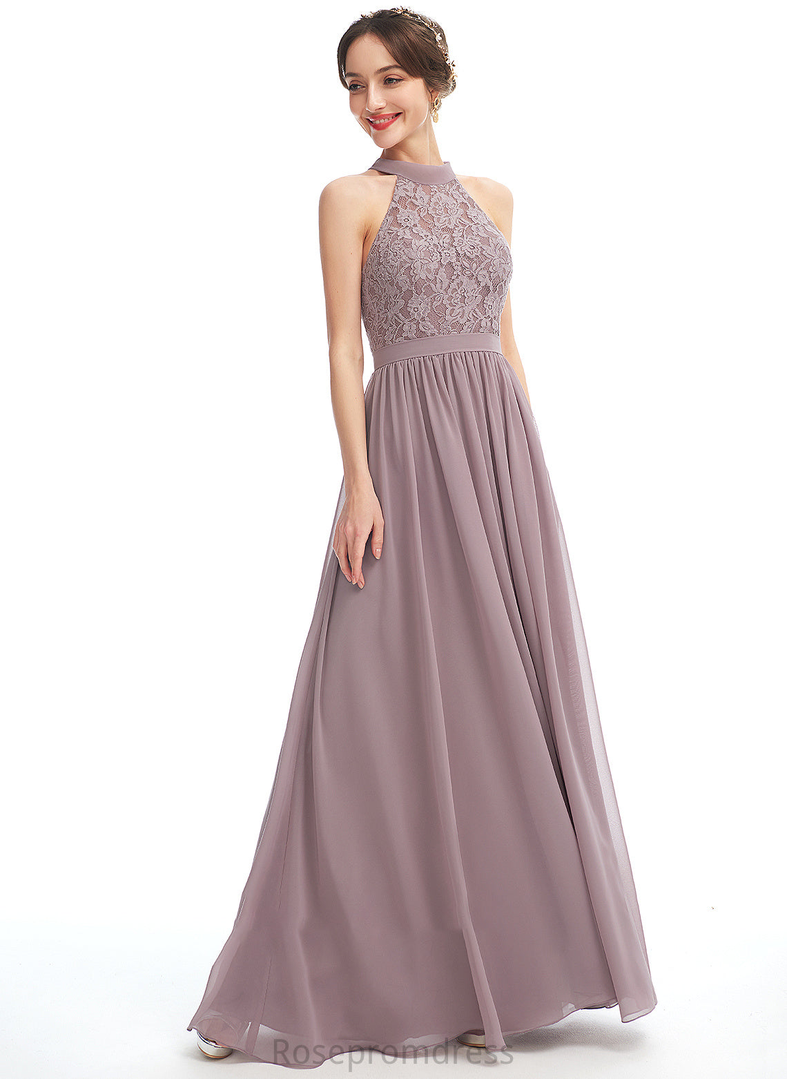 Fabric Embellishment Length A-Line Neckline SplitFront Floor-Length Silhouette Halter Zaria Scoop Natural Waist Bridesmaid Dresses