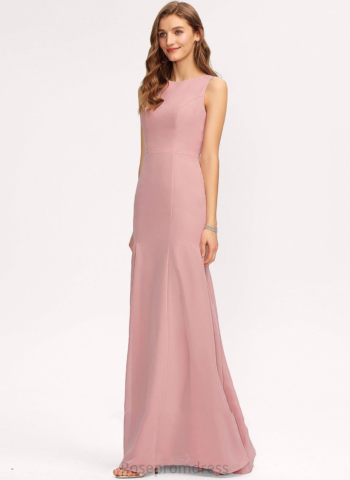 Neckline ScoopNeck Floor-Length Sheath/Column Silhouette SplitFront Fabric Length Embellishment Evelyn Bridesmaid Dresses
