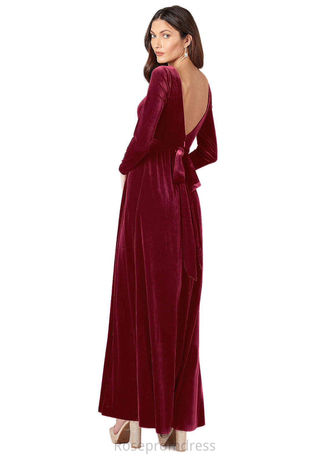 Alia A-Line Long Sleeve Velvet Floor-Length Dress SRSP0019799