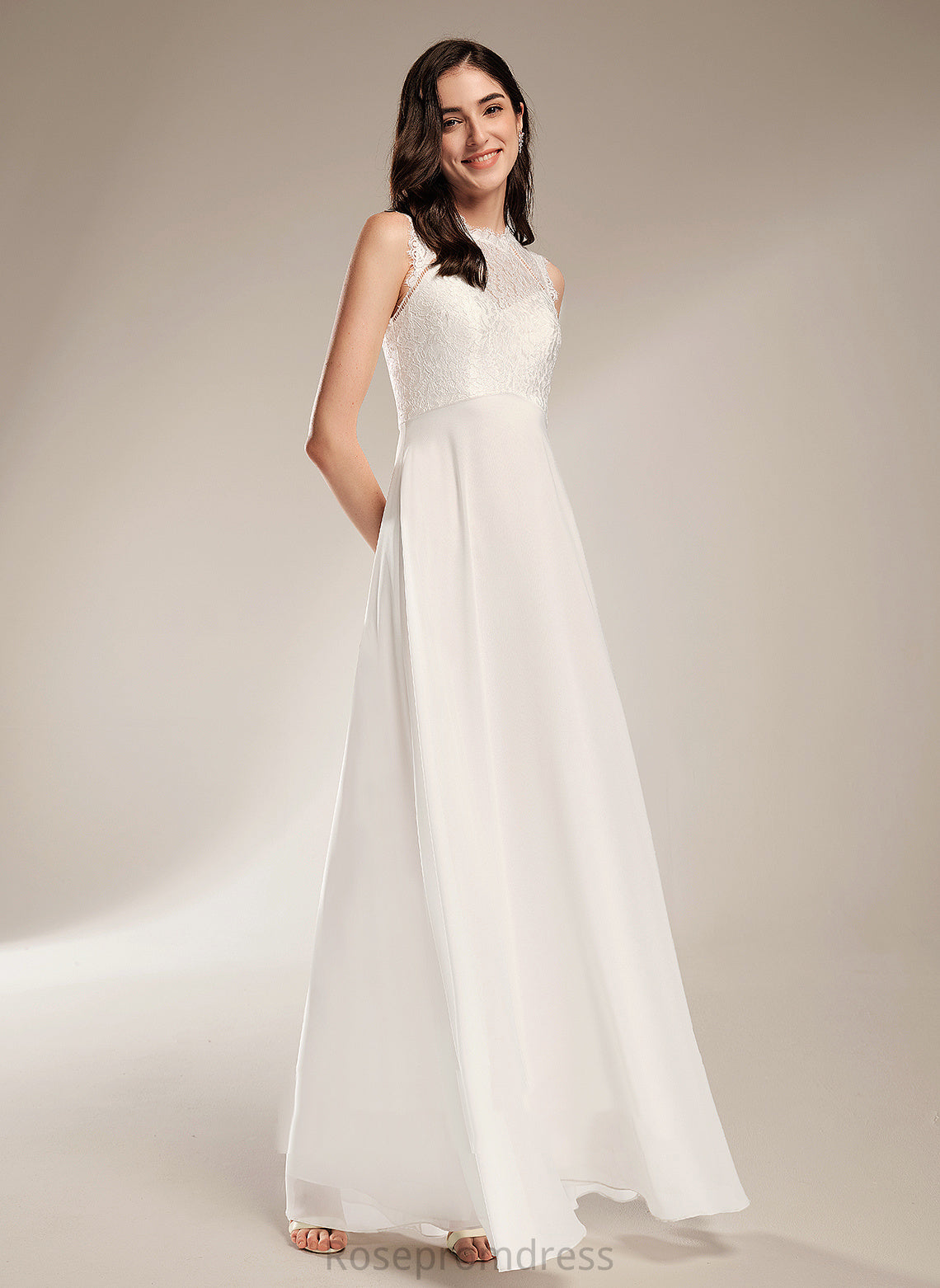 Amiya Dress Chiffon Scoop Wedding Lace A-Line Floor-Length Wedding Dresses Neck With