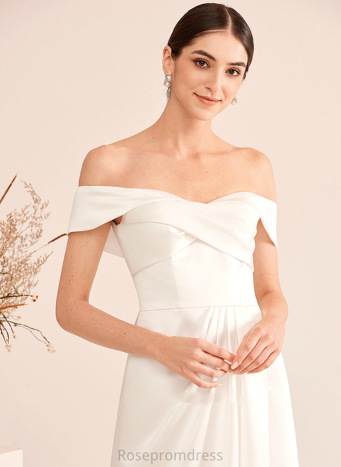 A-Line Off-the-Shoulder Ruffle Dress Wedding Front Split With Sweep Train Wedding Dresses Kyra