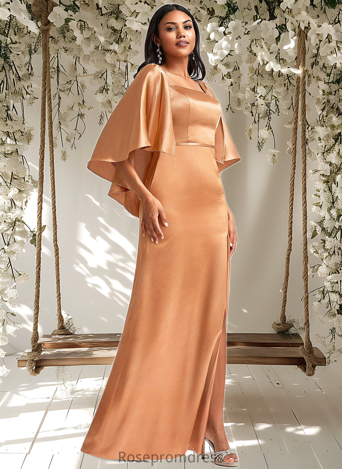 Carina A-line Square Floor-Length Stretch Satin Bridesmaid Dress DSP0025765