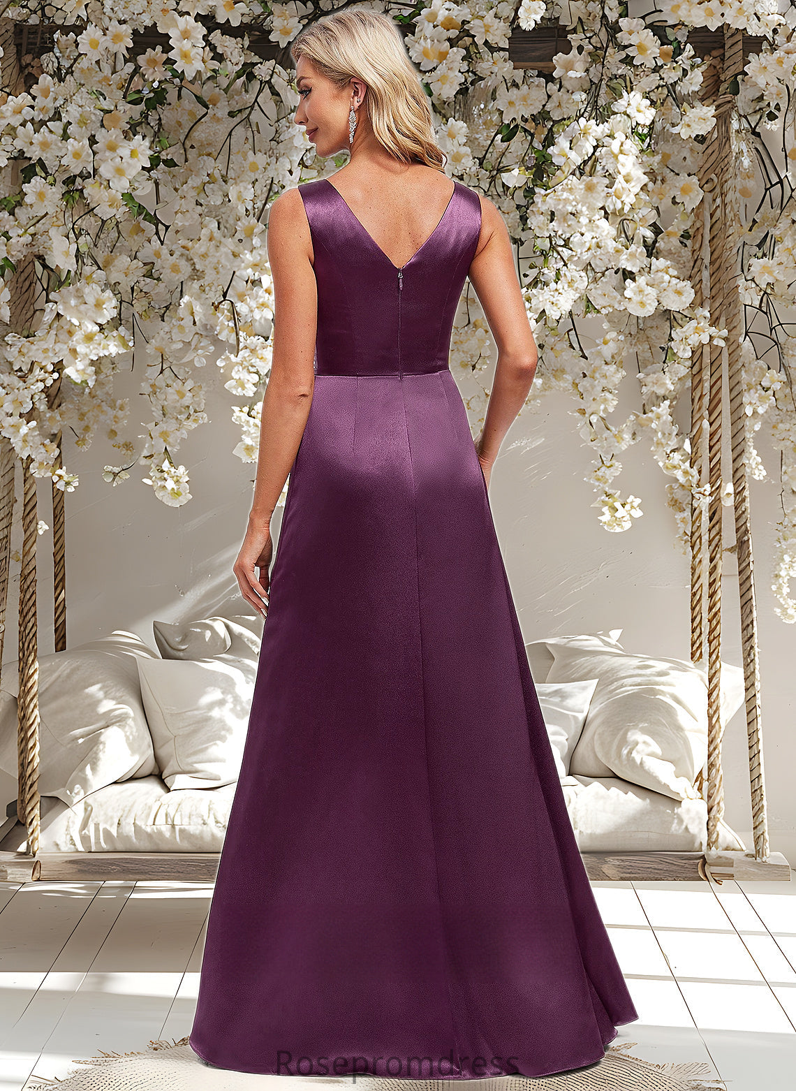 Belinda A-line Scoop Floor-Length Stretch Satin Bridesmaid Dress DSP0025829