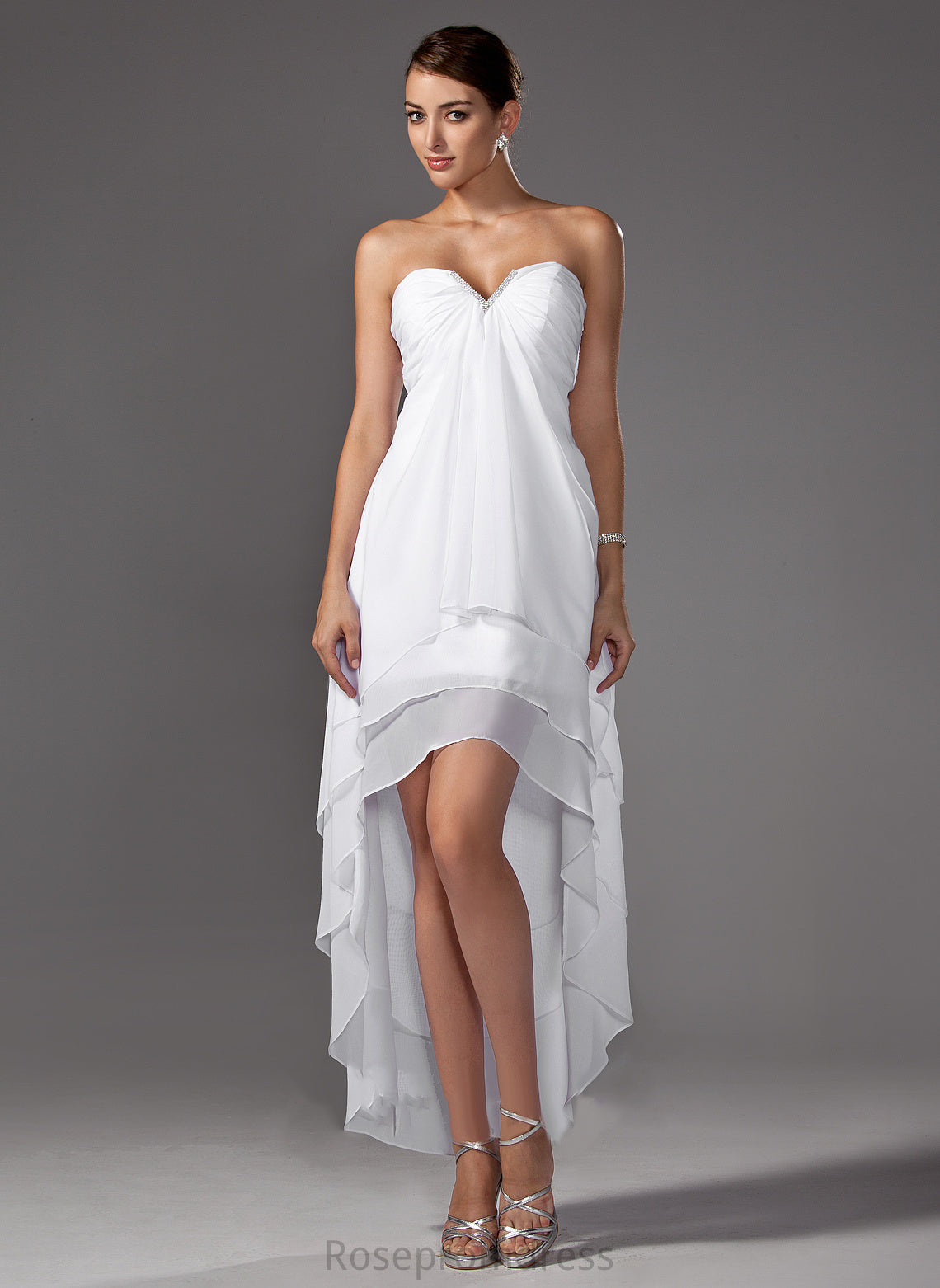 Chiffon A-Line Asymmetrical Beading Homecoming Dresses Jaslene Homecoming With Sweetheart Ruffle Dress