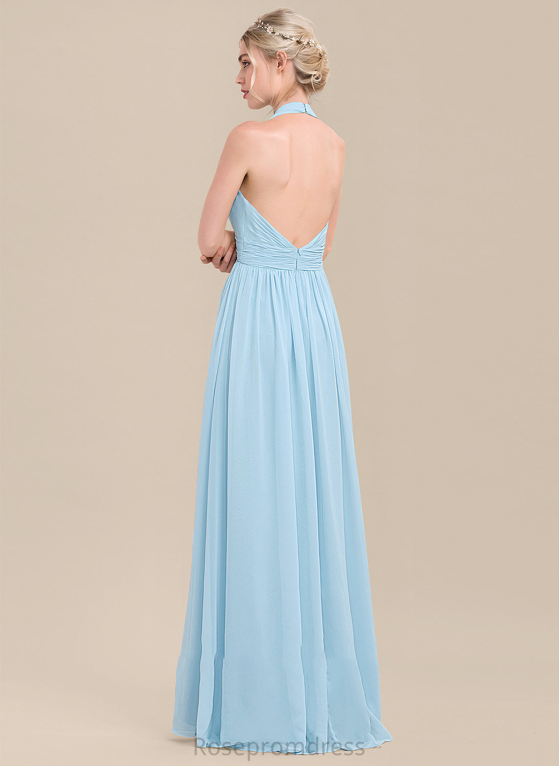 Halter A-Line Ruffle Fabric Silhouette Length Neckline Floor-Length Embellishment Karsyn A-Line/Princess Sleeveless Bridesmaid Dresses