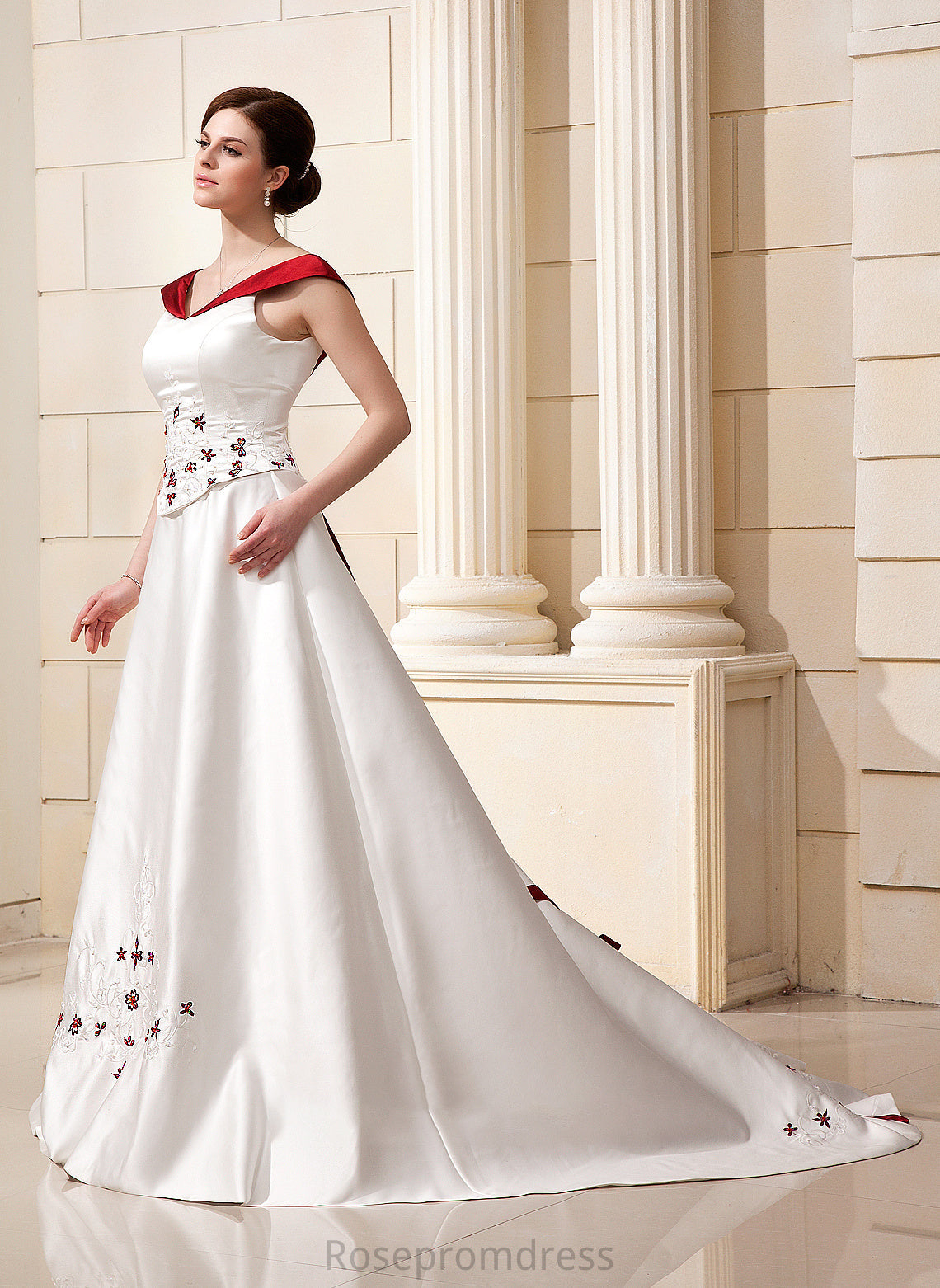 Karly Chapel With Wedding Dress Satin Ball-Gown/Princess Flower(s) Beading Train Wedding Dresses