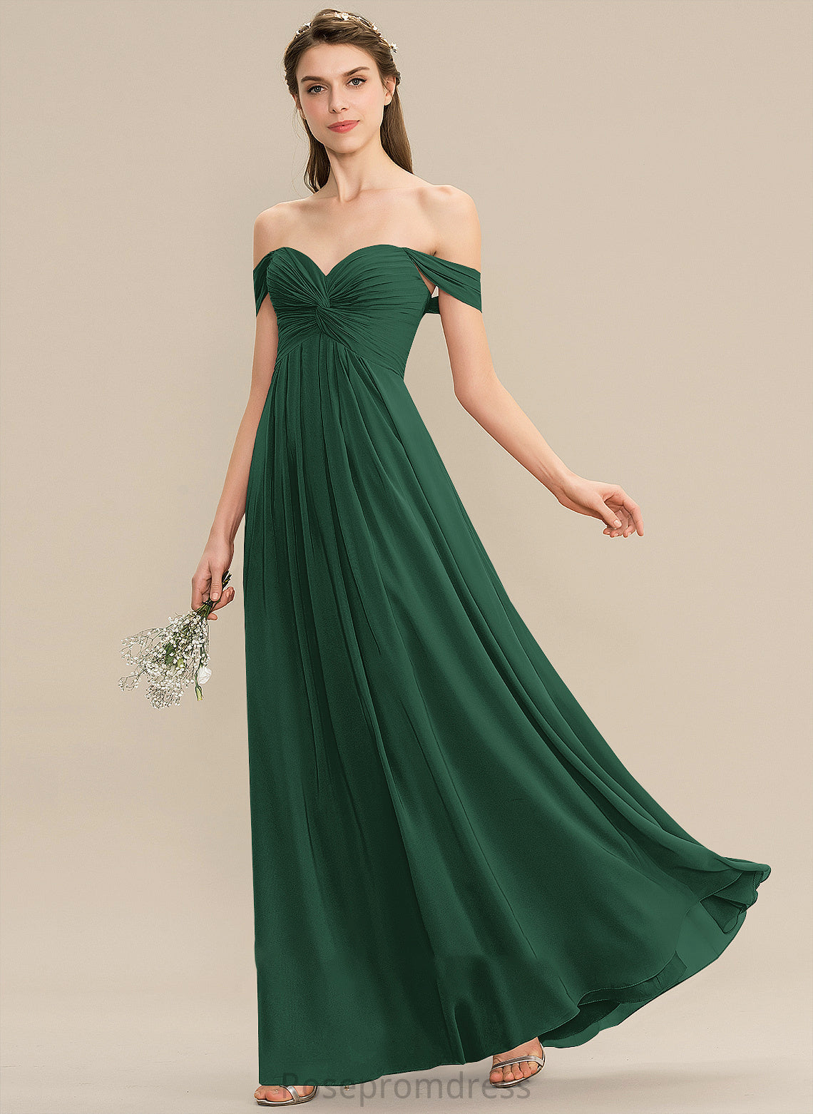 A-Line Ruffle Floor-Length Off-the-Shoulder Length Silhouette Neckline Fabric Embellishment Briley Natural Waist Spaghetti Staps Bridesmaid Dresses