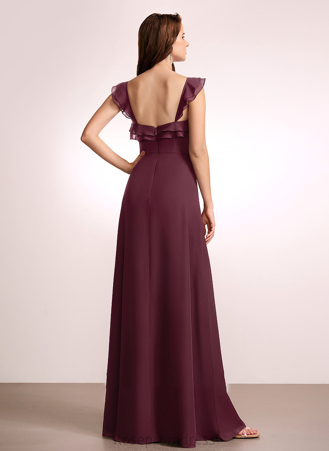 Embellishment Floor-Length Silhouette A-Line SplitFront Neckline V-neck Fabric Length Nayeli Bridesmaid Dresses