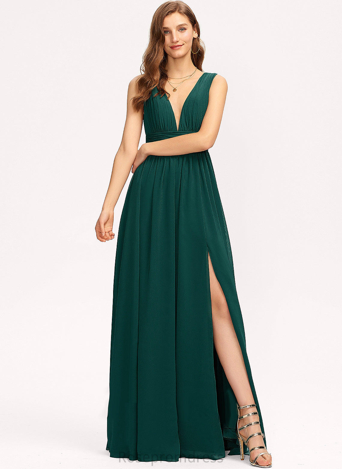 Floor-Length Straps&Sleeves Neckline V-neck A-Line Fabric Silhouette Length Meg One Shoulder Sleeveless A-Line/Princess Bridesmaid Dresses