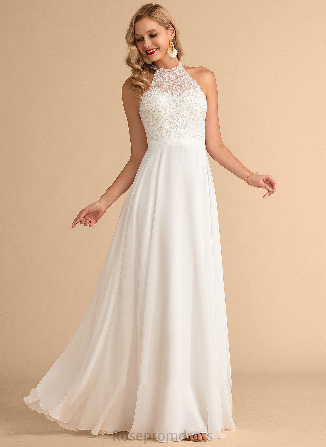 A-Line Danika High Wedding Dresses Wedding Floor-Length Dress Neck Chiffon