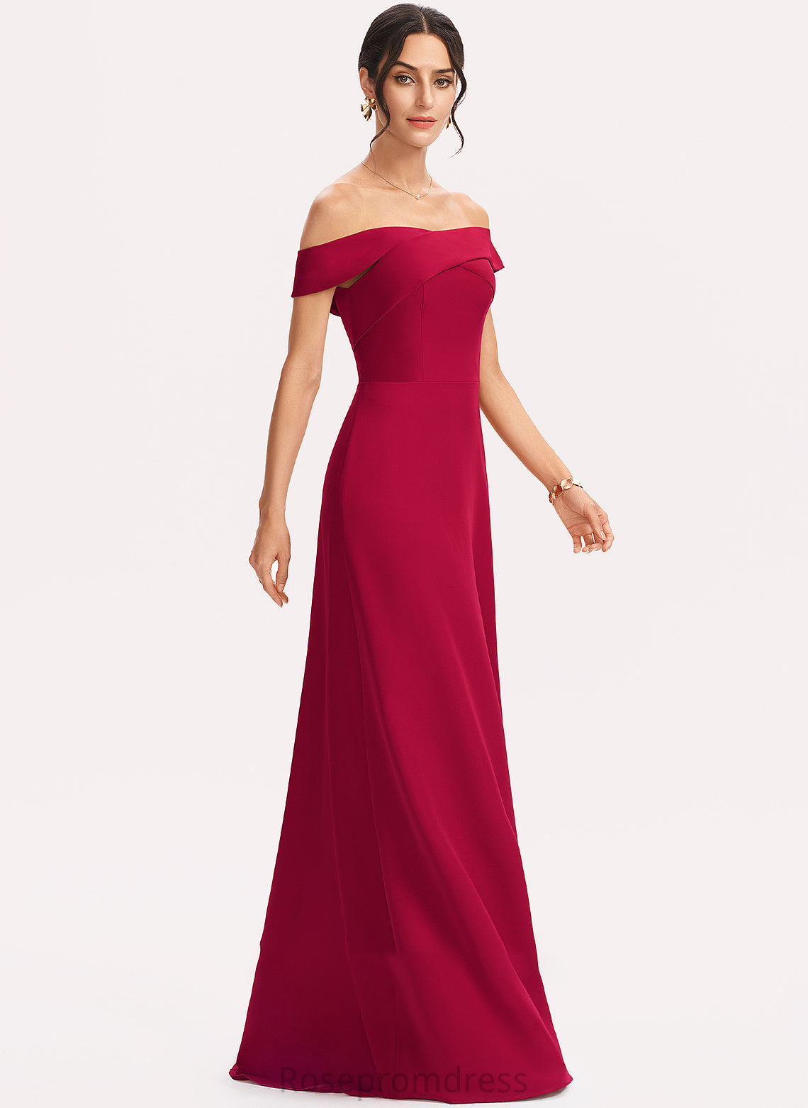 Silhouette Neckline Fabric Floor-Length Off-the-Shoulder Sheath/Column Embellishment Length Ruffle Hadassah Floor Length Spaghetti Staps Bridesmaid Dresses
