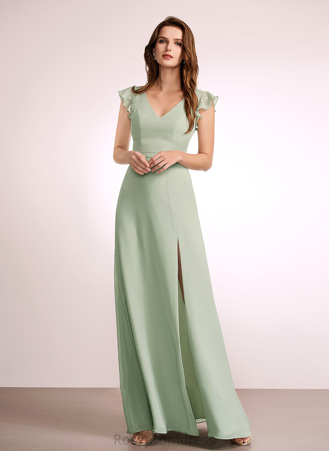Silhouette Length Floor-Length V-neck Embellishment Neckline Fabric SplitFront A-Line Aimee Trumpet/Mermaid Floor Length Bridesmaid Dresses