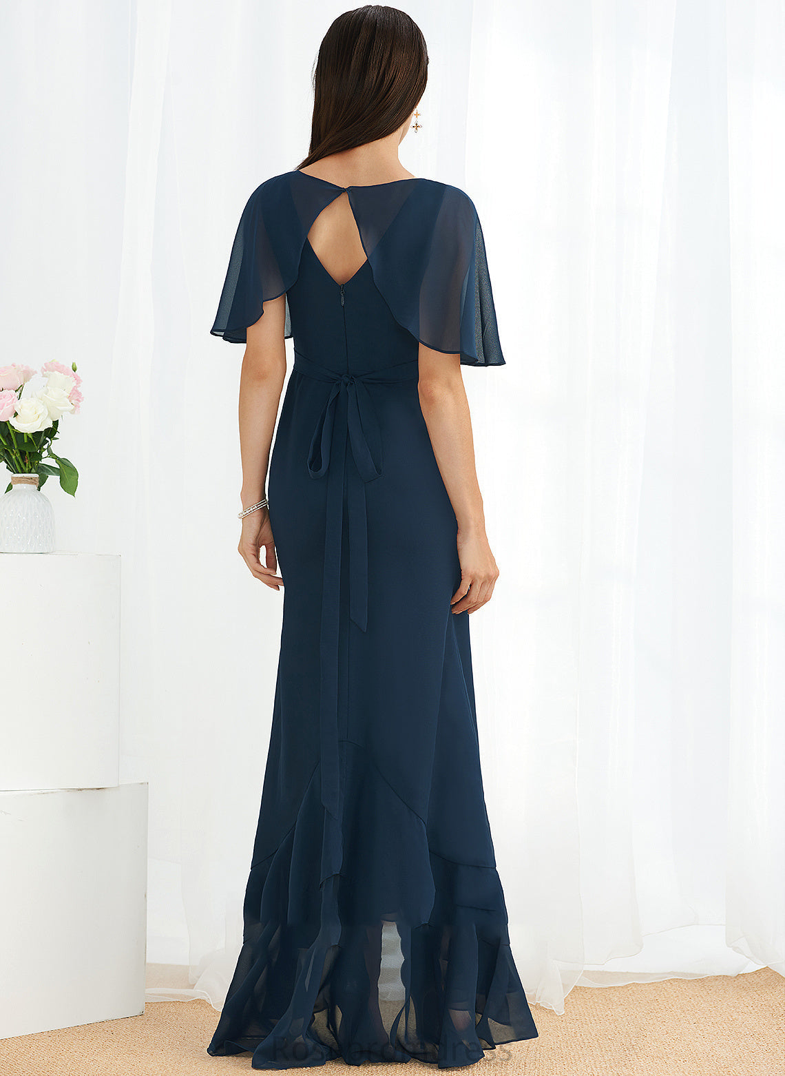 Neckline SplitFront V-neck Length Fabric Embellishment Silhouette Asymmetrical A-Line Mikaela Bridesmaid Dresses
