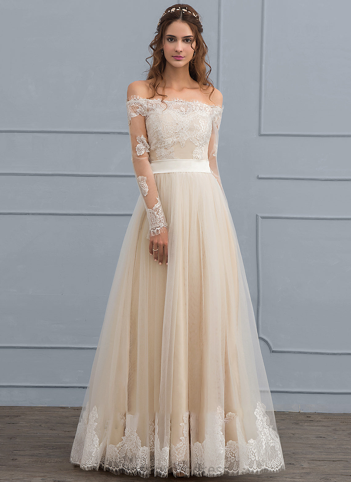 Janice Wedding Floor-Length Lace Wedding Dresses A-Line Tulle Dress