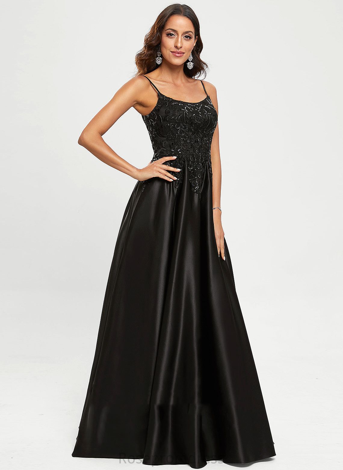Sequins Satin Pam A-Line With Prom Dresses Scoop Floor-Length