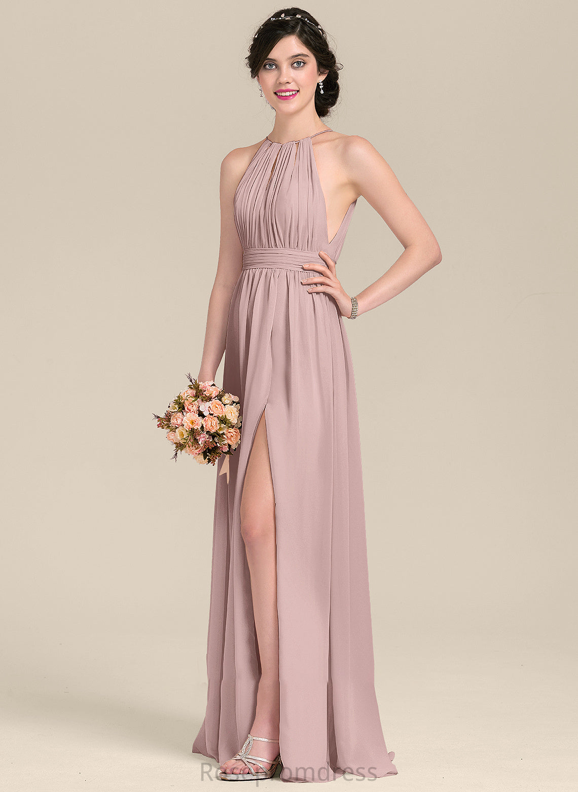 Neckline Length A-Line SplitFront Floor-Length Embellishment Fabric Ruffle Silhouette Bow(s) ScoopNeck Glenda Bridesmaid Dresses