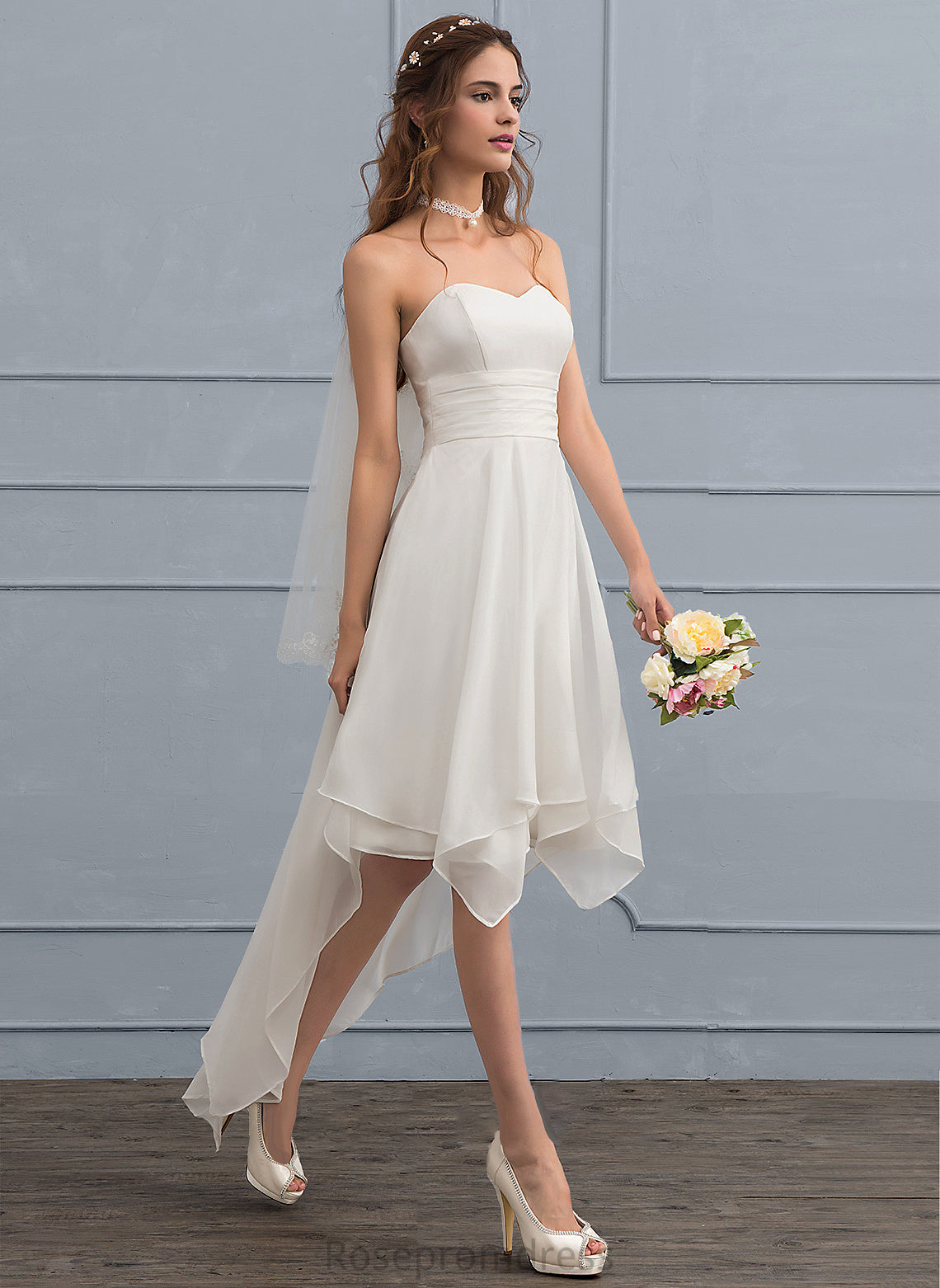 Ruffle With Dress Wedding Dresses Chiffon Wedding Sweetheart Kayden A-Line Asymmetrical