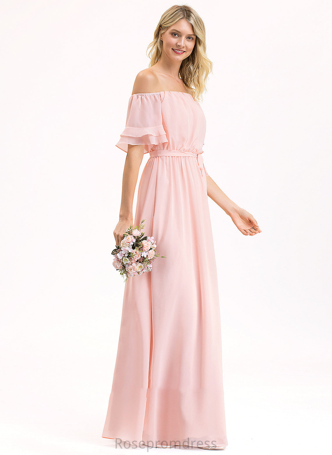 Floor-Length Neckline Silhouette CascadingRuffles Length Fabric Bow(s) Embellishment Off-the-Shoulder A-Line Emerson A-Line/Princess Bridesmaid Dresses