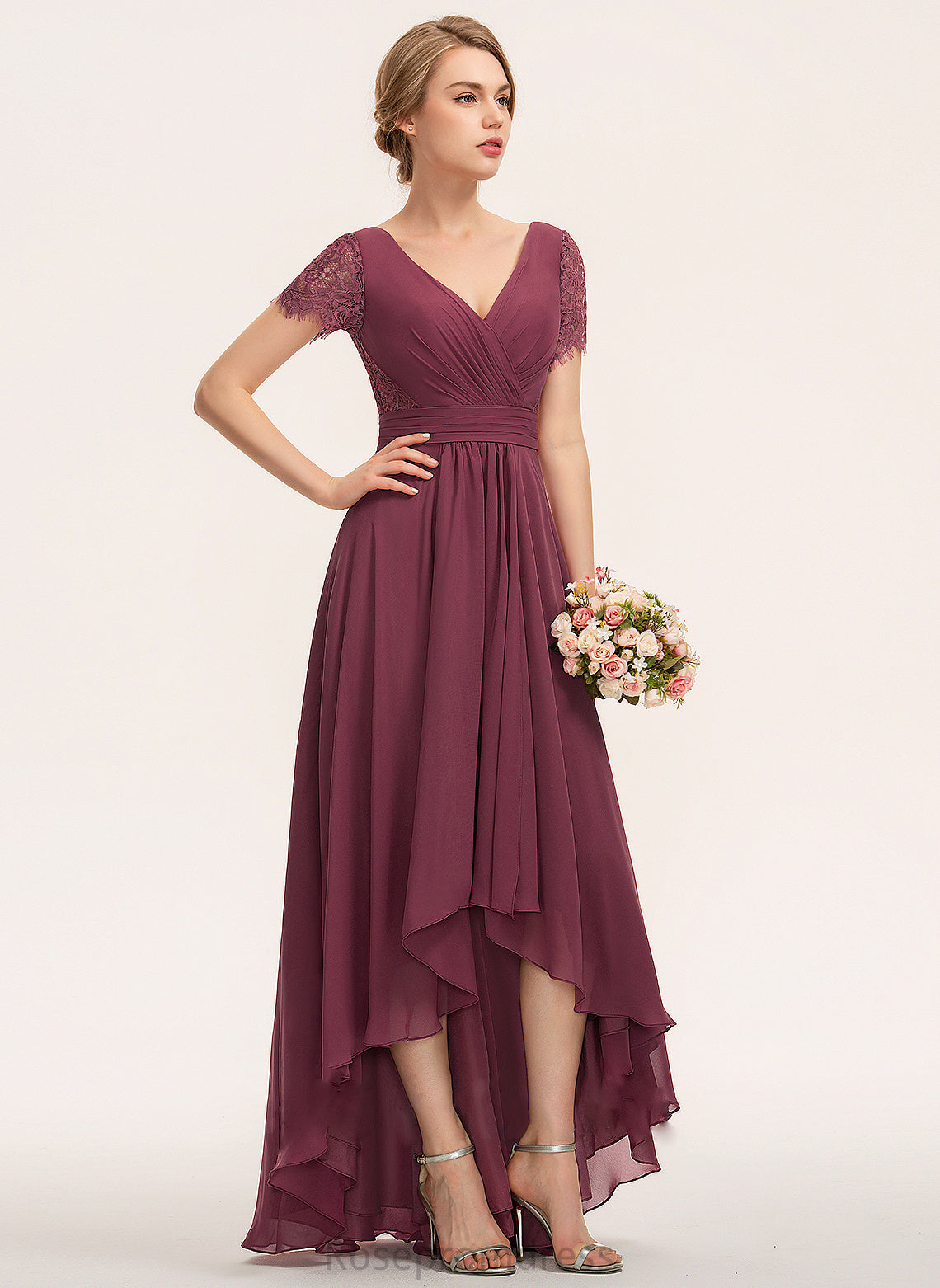 Length Silhouette A-Line Embellishment Neckline Fabric Asymmetrical Ruffle V-neck Luz Floor Length Off The Shoulder Bridesmaid Dresses