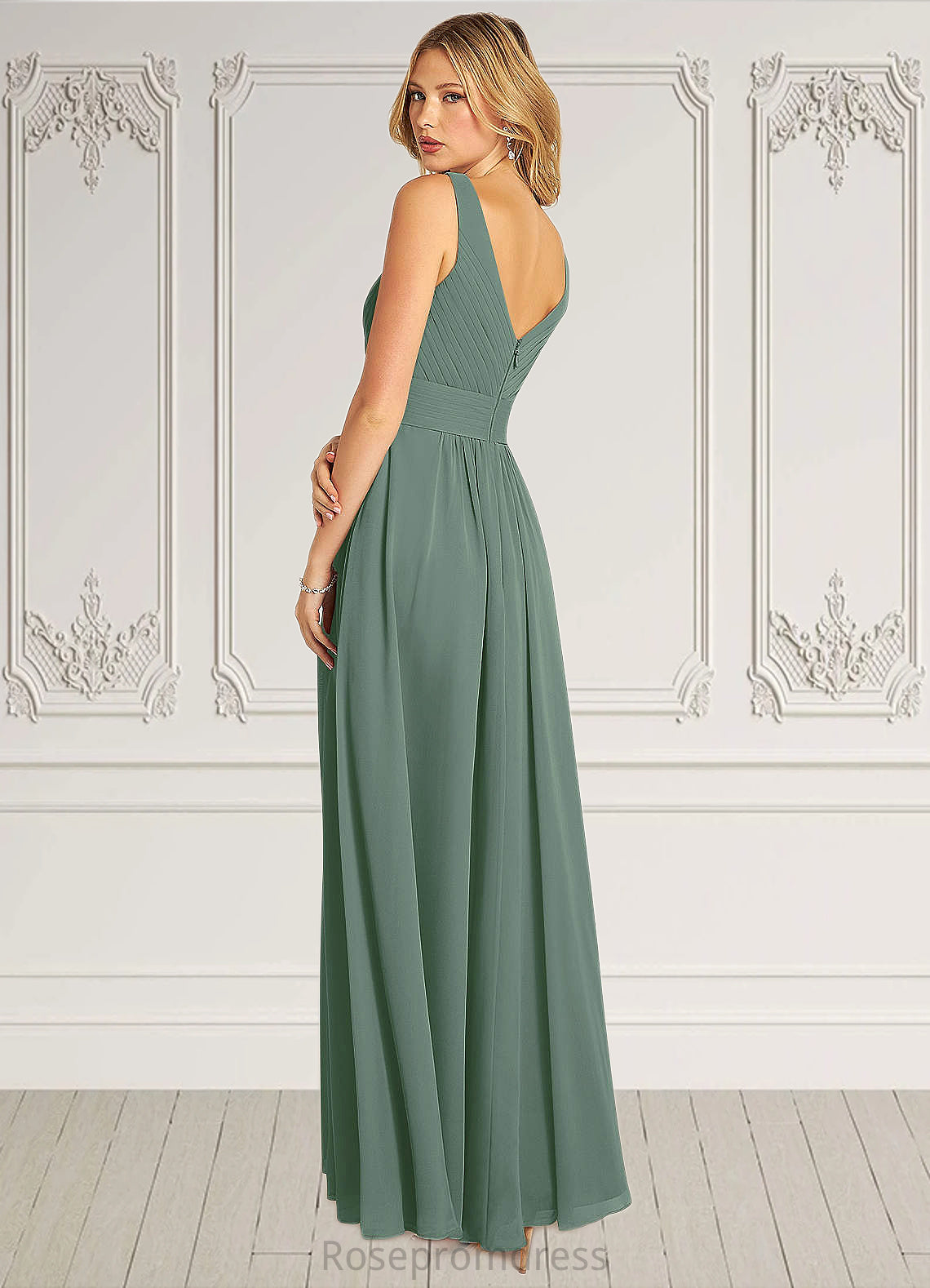 Allison A-Line Pleated Chiffon Floor-Length Dress SRSP0019658
