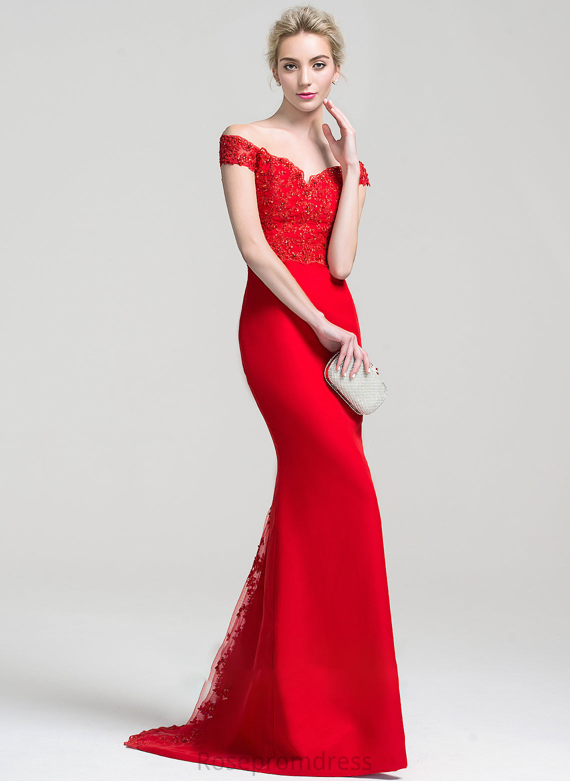 Sequins Train Prom Dresses With Trumpet/Mermaid Beading Sweep Lace Chiffon Gillian Off-the-Shoulder