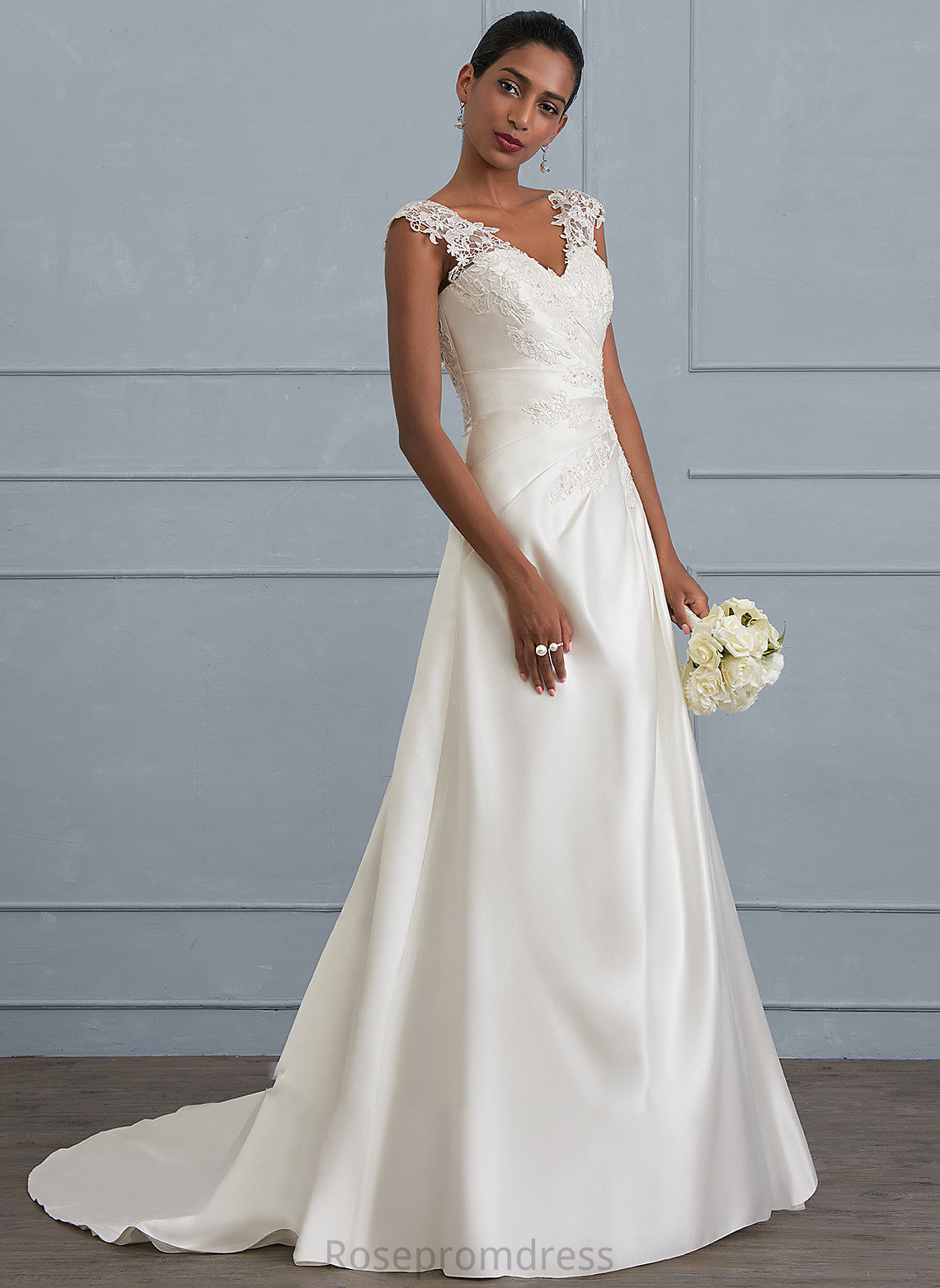 Ruffle Sequins V-neck Dress April With Wedding Dresses Ball-Gown/Princess Train Beading Satin Wedding Sweep