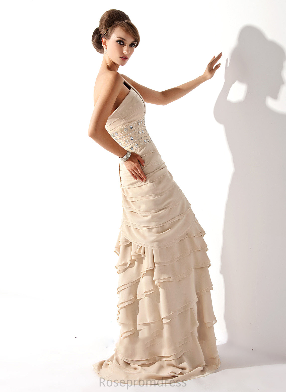 Dress of the Beading Ruffles Kristin With A-Line Cascading Chiffon Mother Bride Sweep Mother of the Bride Dresses Train One-Shoulder