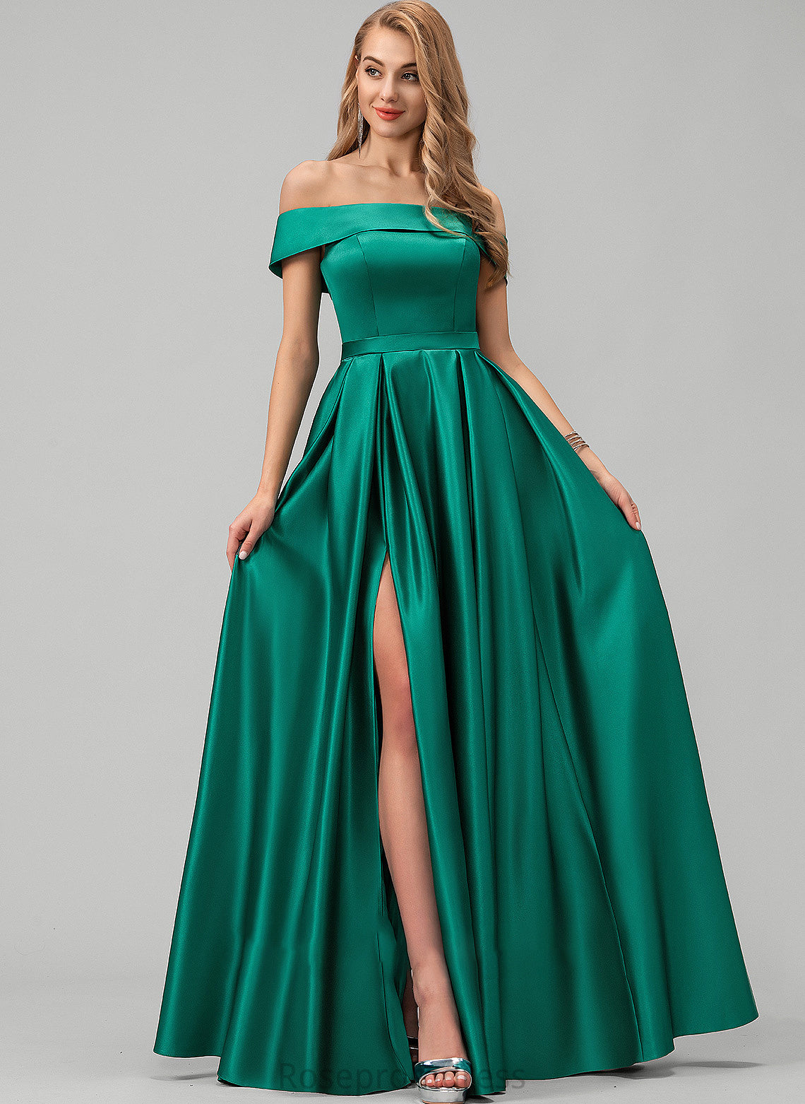 SplitFront Length Floor-Length Pockets Straps Neckline Embellishment Satin Fabric Off-the-Shoulder Alice Bridesmaid Dresses