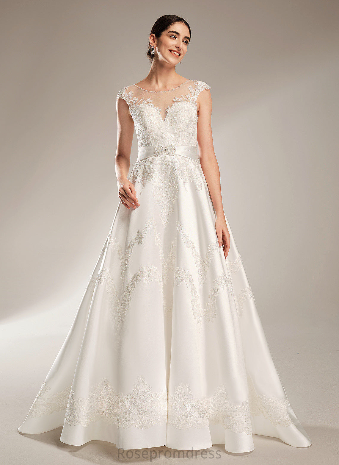 Scoop Beading Wedding Dresses With Luna Neck Satin Sequins Dress Chapel Ball-Gown/Princess Wedding Train