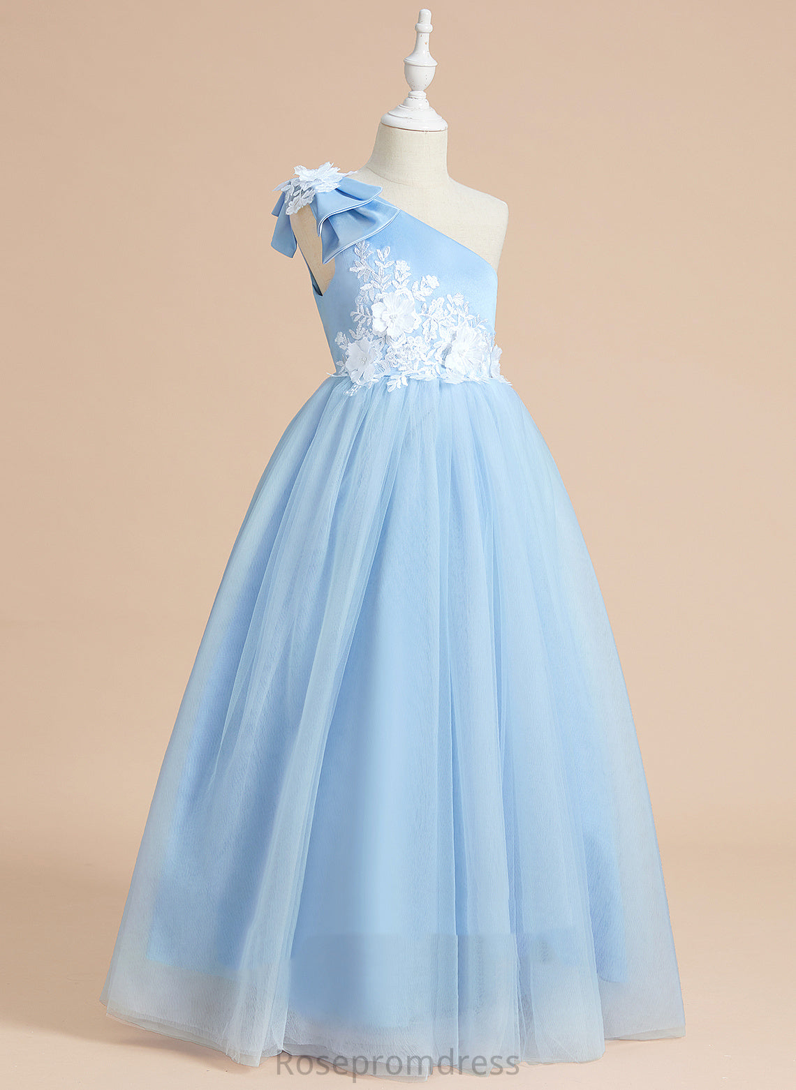 Dress Ball-Gown/Princess - Flower Girl Dresses Sleeveless Flower Girl Satin/Tulle One-Shoulder Thirza With Lace/Bow(s) Floor-length