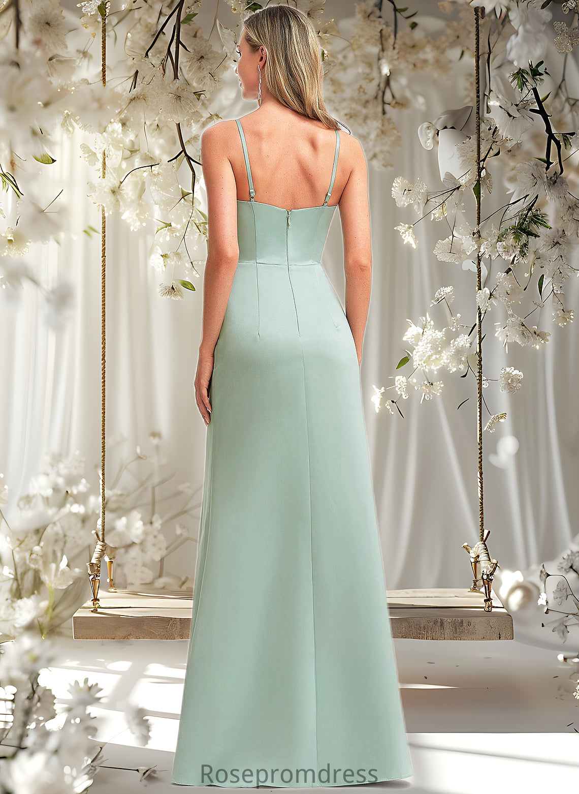 Kelly A-line Square Floor-Length Satin Bridesmaid Dress With Ruffle DSP0025736