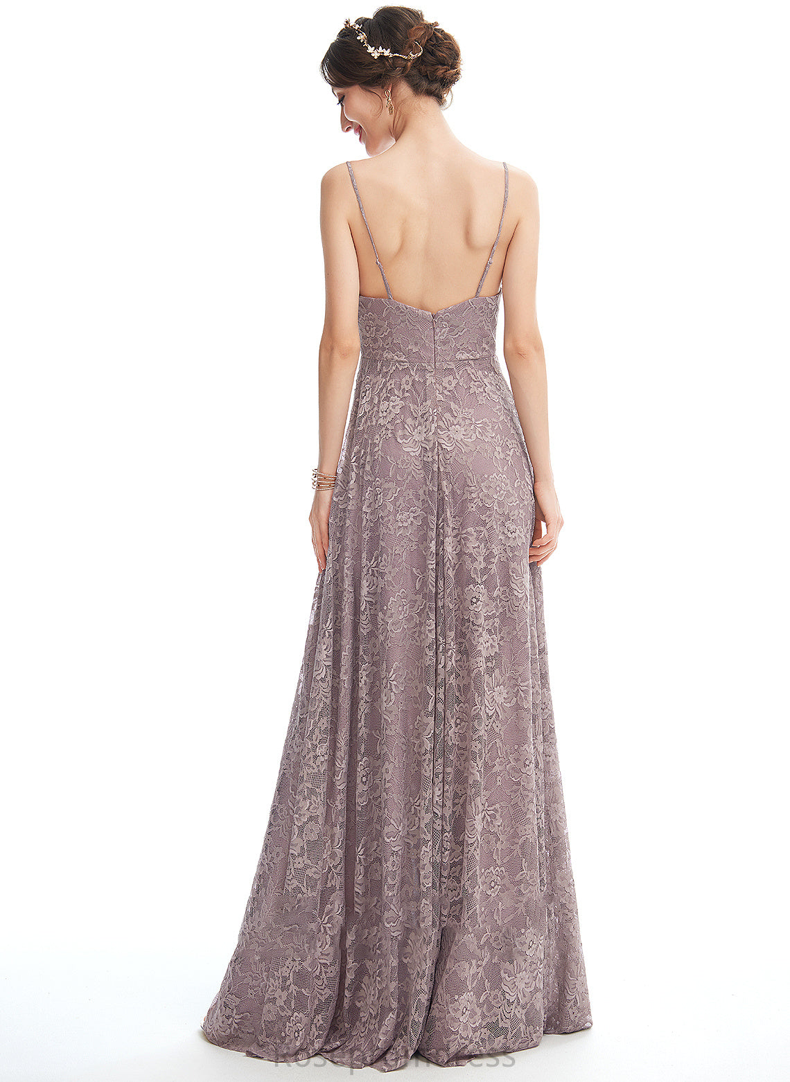 V-neck Embellishment A-Line SplitFront Fabric Floor-Length Length Neckline Silhouette Izabelle Bridesmaid Dresses