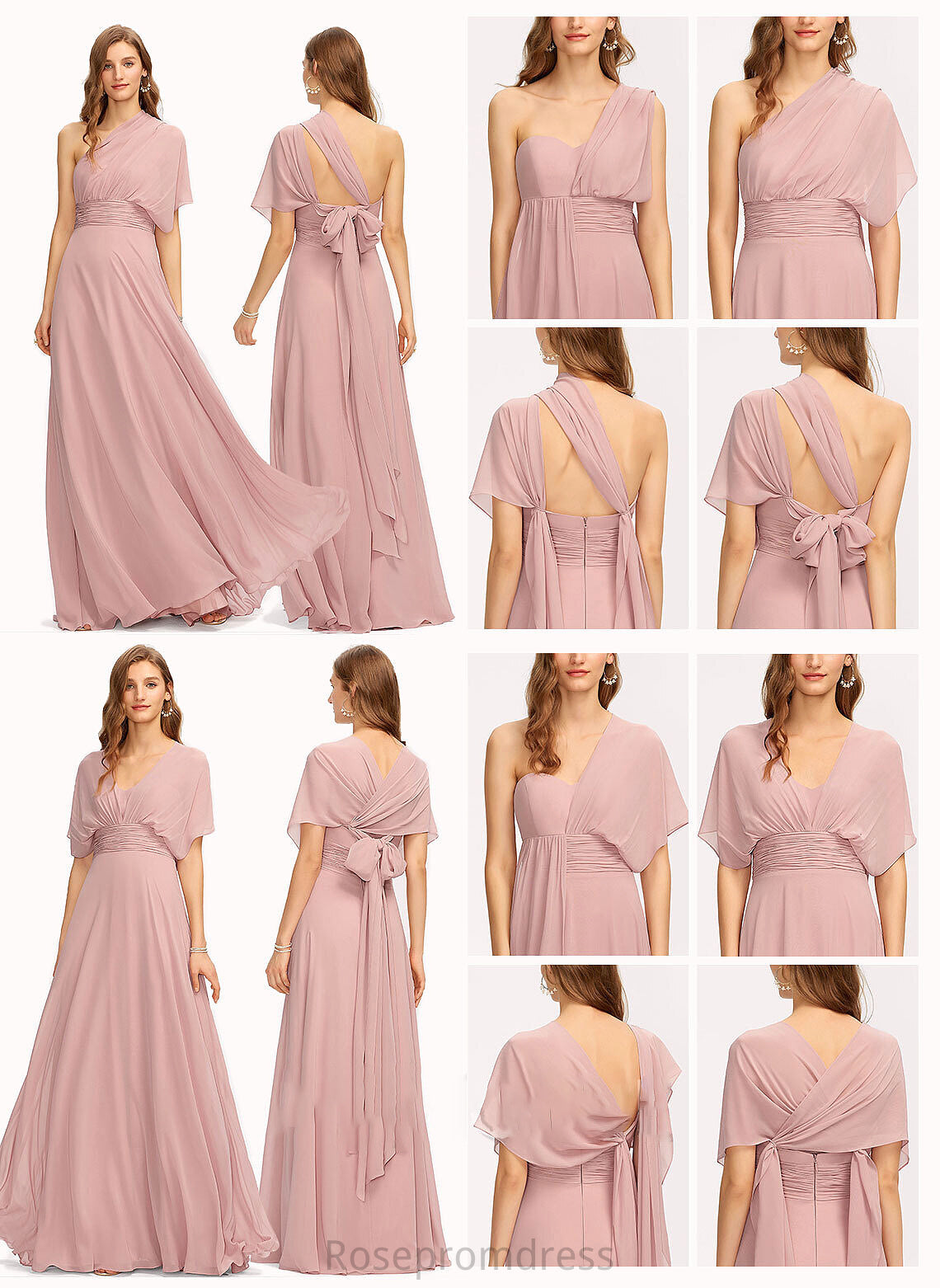 Floor-Length Fabric V-neck Halter Neckline Embellishment Silhouette Length One-Shoulder A-Line Ruffle Ariel Bridesmaid Dresses