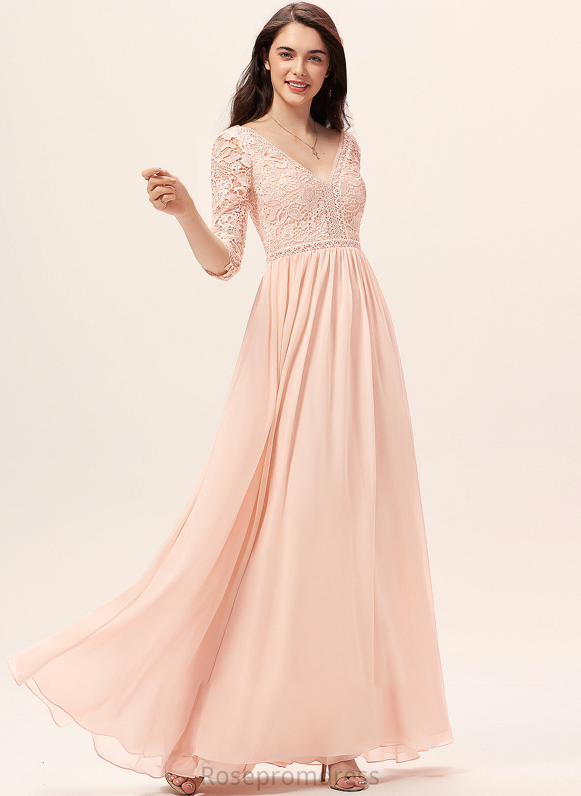 Lace Silhouette Length A-Line Neckline Straps Floor-Length Fabric V-neck Addyson Bridesmaid Dresses