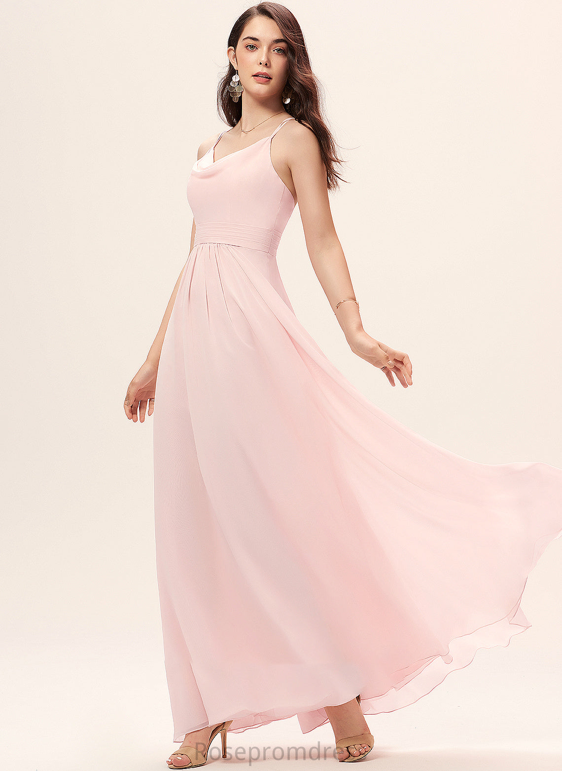 Floor-Length A-Line Silhouette Length Fabric CowlNeck Straps Neckline Hortensia Floor Length Natural Waist Spaghetti Staps Bridesmaid Dresses