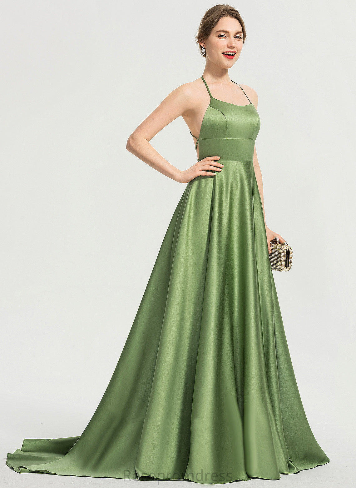 Satin Scoop Marcia A-Line Sweep Train Prom Dresses