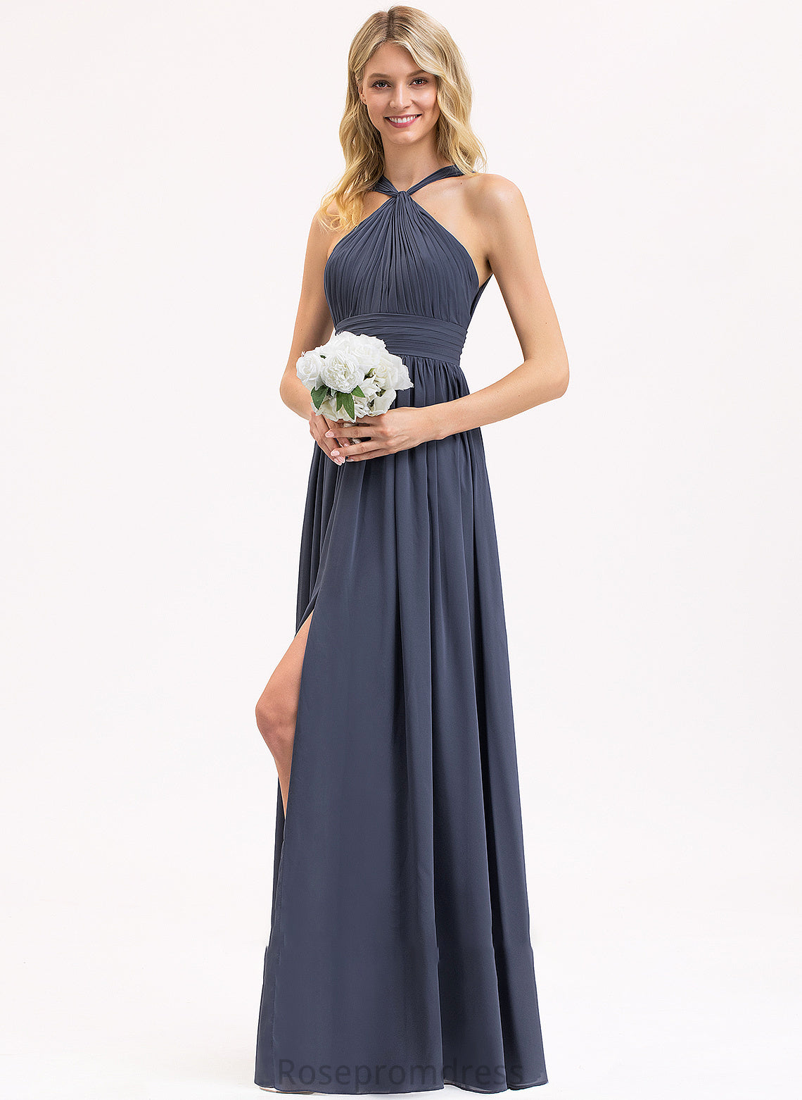 Embellishment Ruffle V-neck Fabric Length SplitFront Silhouette Neckline A-Line Floor-Length Aliana Floor Length Bridesmaid Dresses