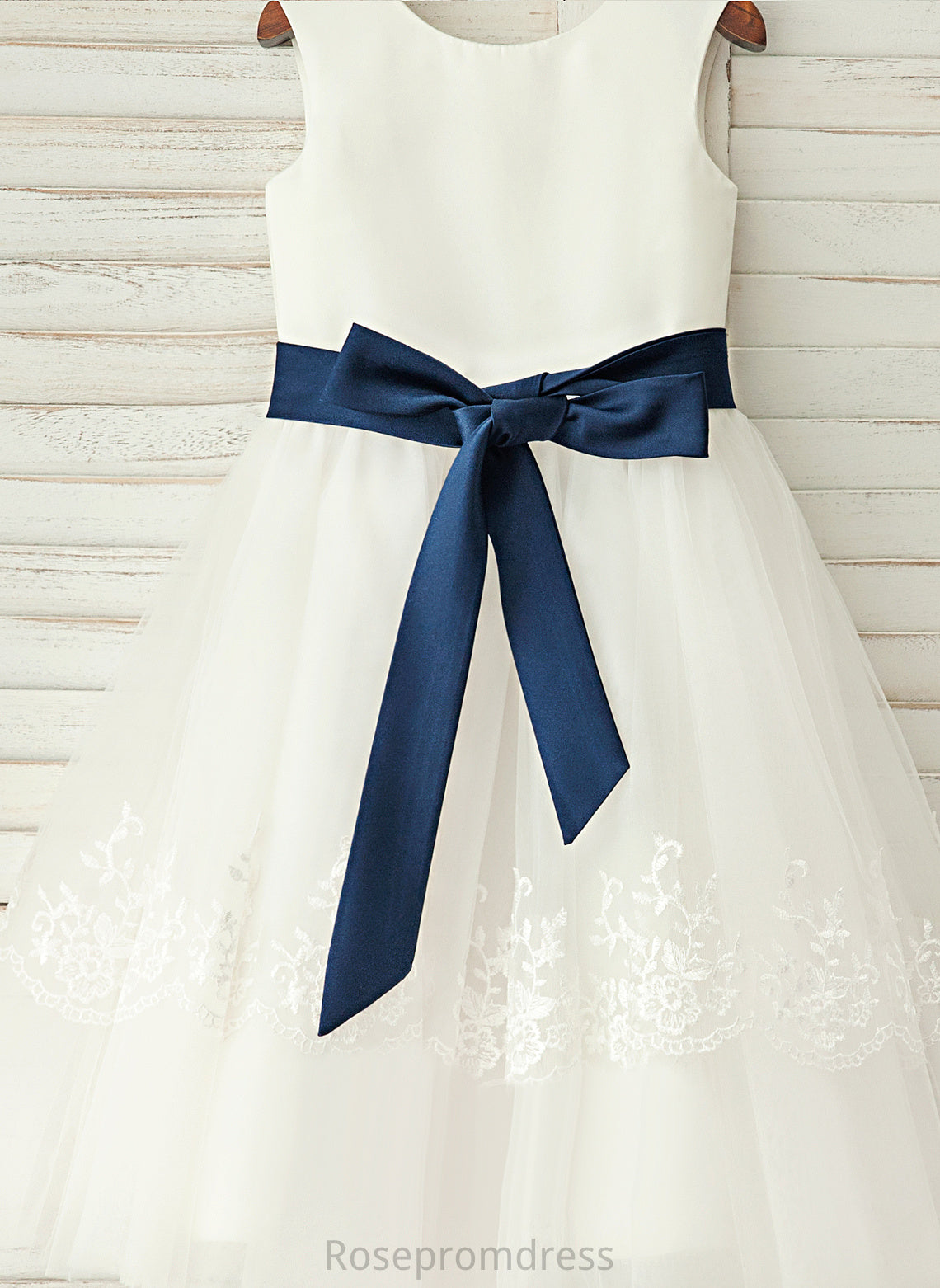 Neck Satin/Lace With Dress Girl Kaila A-Line/Princess Flower Girl Dresses Sleeveless Flower Tea-length Sash - Scoop
