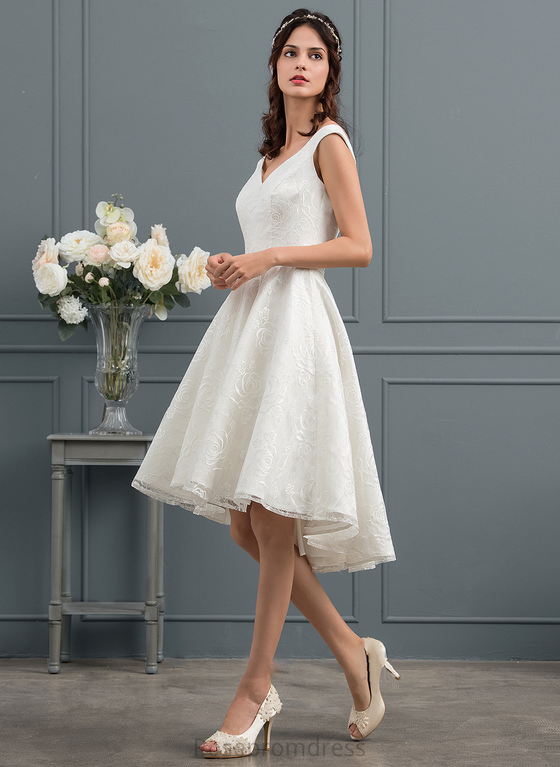 Asymmetrical A-Line Suzanne Lace Wedding Wedding Dresses Dress Bow(s) With