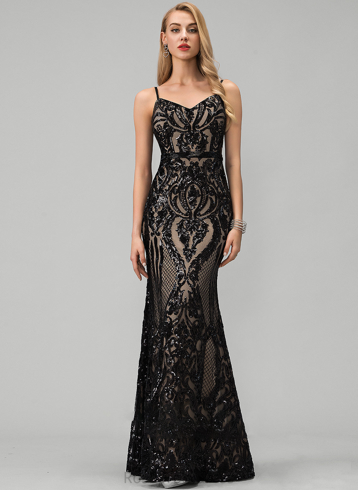 Sequined Floor-Length With V-neck Trumpet/Mermaid Sequins Prom Dresses Clara