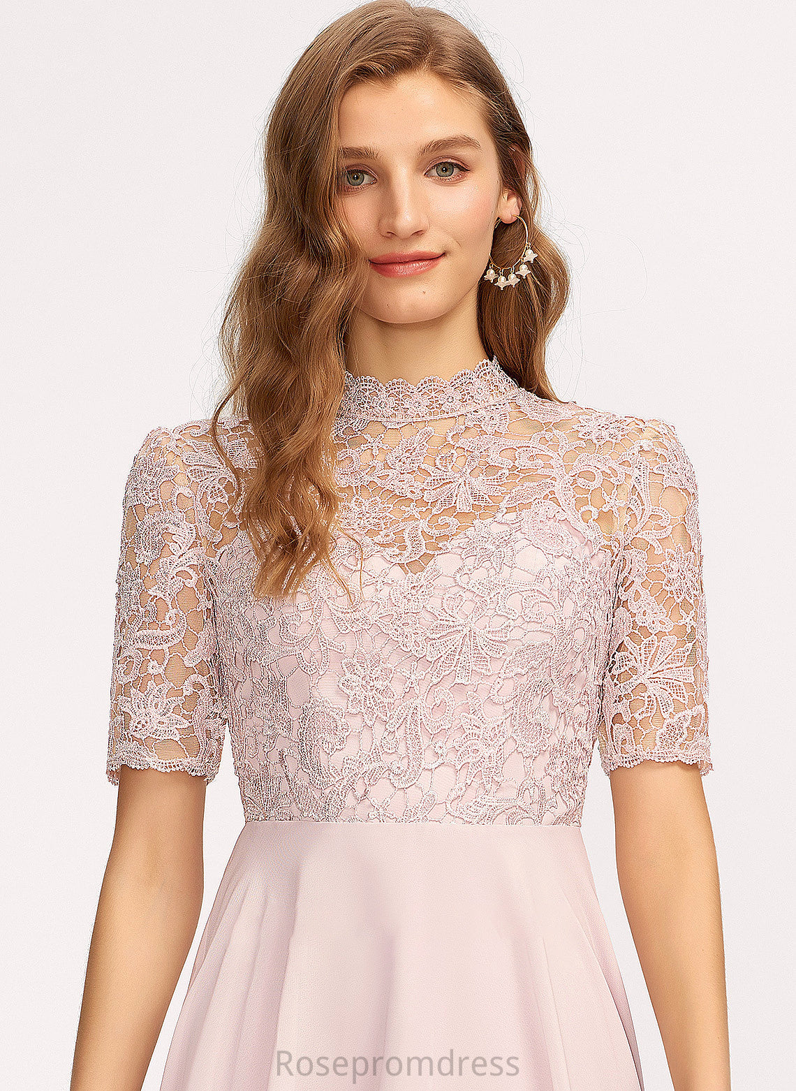 A-Line Neckline HighNeck Silhouette Length Lace Fabric Straps Asymmetrical Ayana Scoop Sleeveless Bridesmaid Dresses