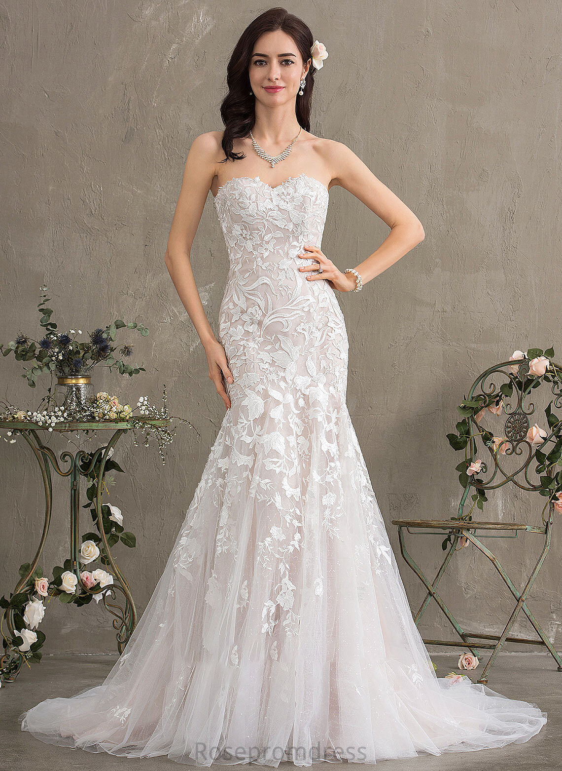 Court Sweetheart Tulle Amara Wedding Dresses Lace Train Dress Wedding Trumpet/Mermaid