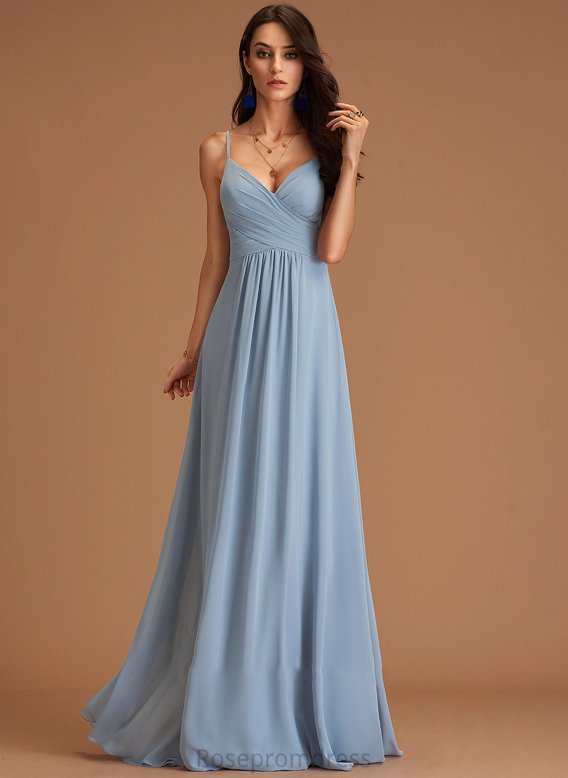 A-Line Silhouette Neckline V-neck Embellishment Floor-Length Ruffle Length Fabric Gwendoline Bridesmaid Dresses