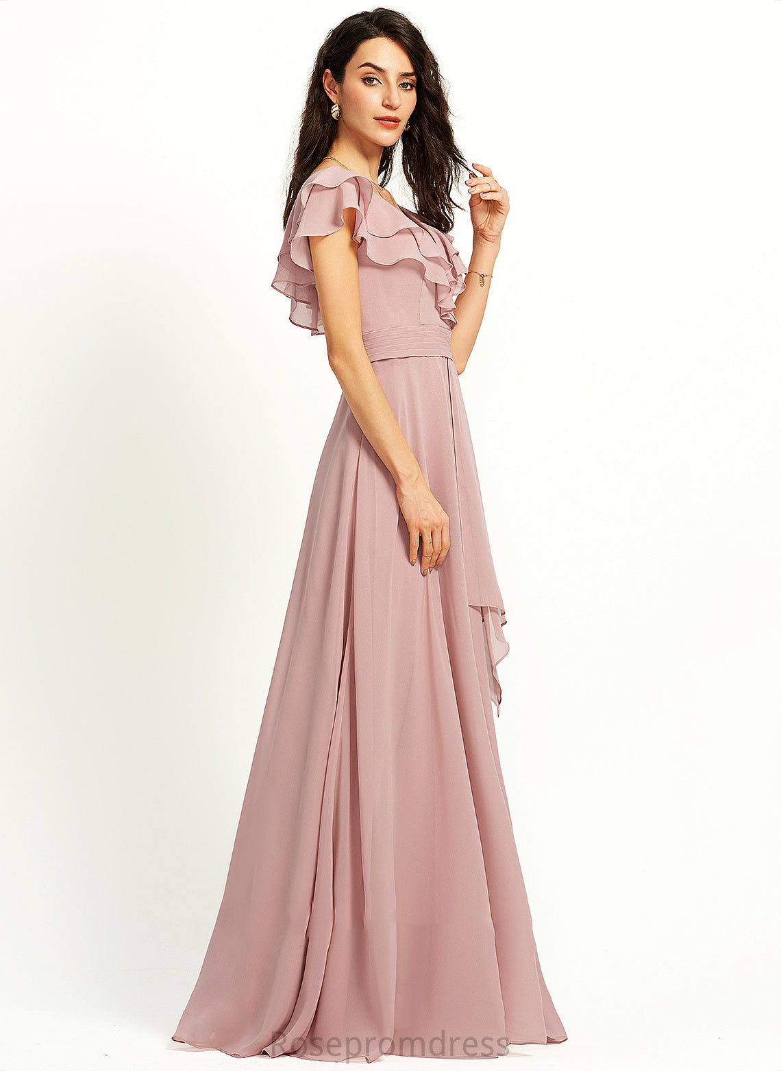 Embellishment Neckline Ruffle V-neck SplitFront Silhouette Length Fabric A-Line Floor-Length Valerie Sleeveless Bridesmaid Dresses