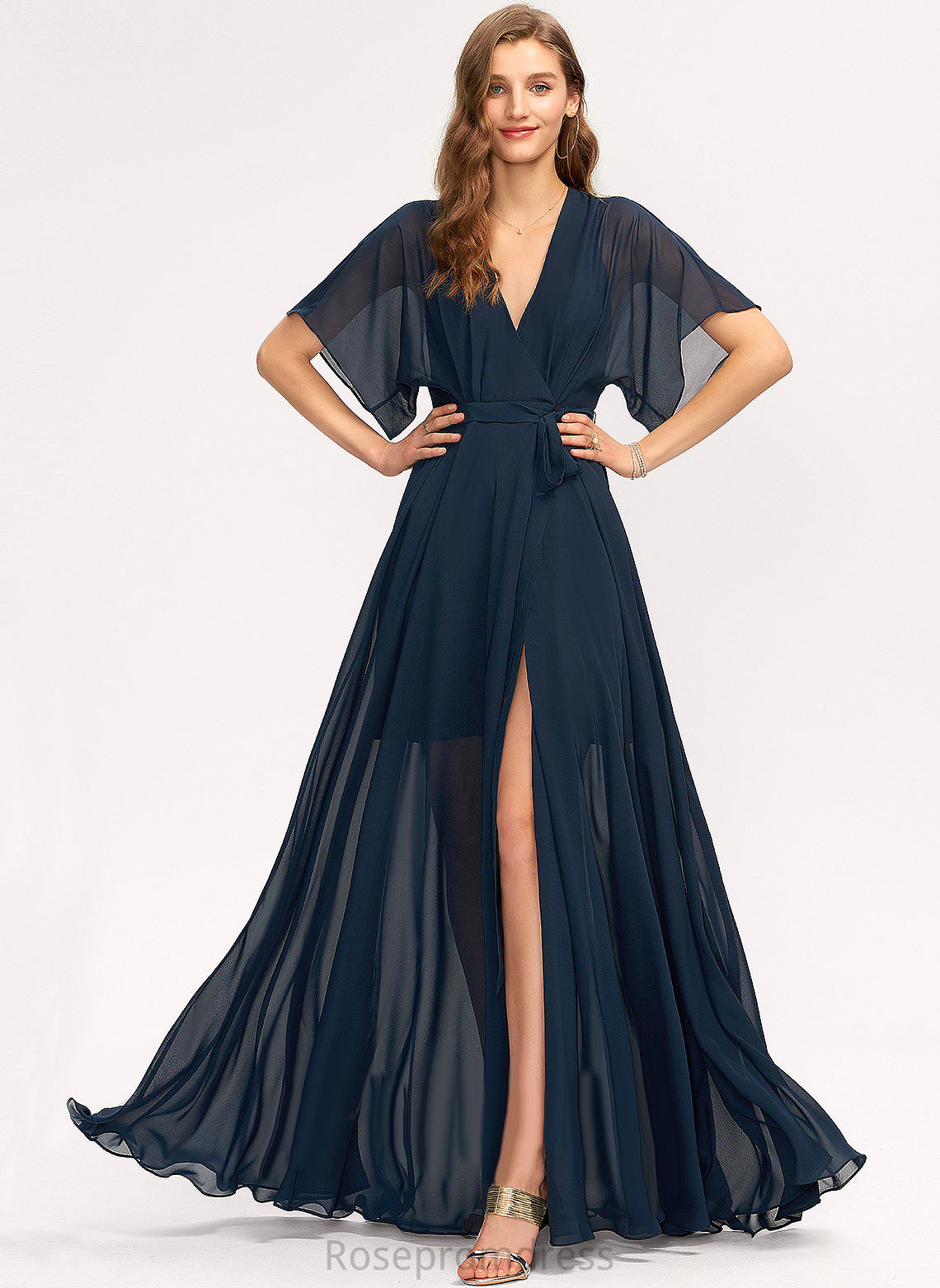 Straps&Sleeves Length Fabric V-Neck Floor-Length Silhouette Neckline A-line Ciara Tea Length Spaghetti Staps Natural Waist Bridesmaid Dresses