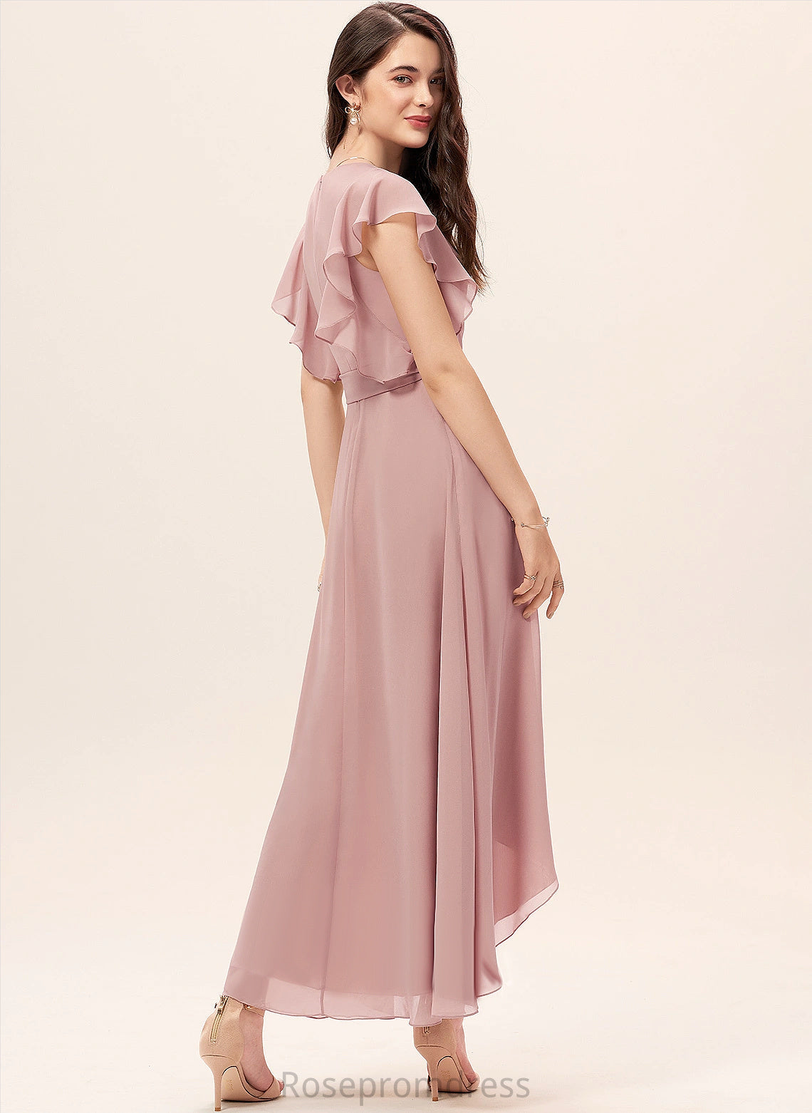 Silhouette Neckline A-line BackZip Fabric Embellishment V-Neck BackStyle Chloe Bridesmaid Dresses