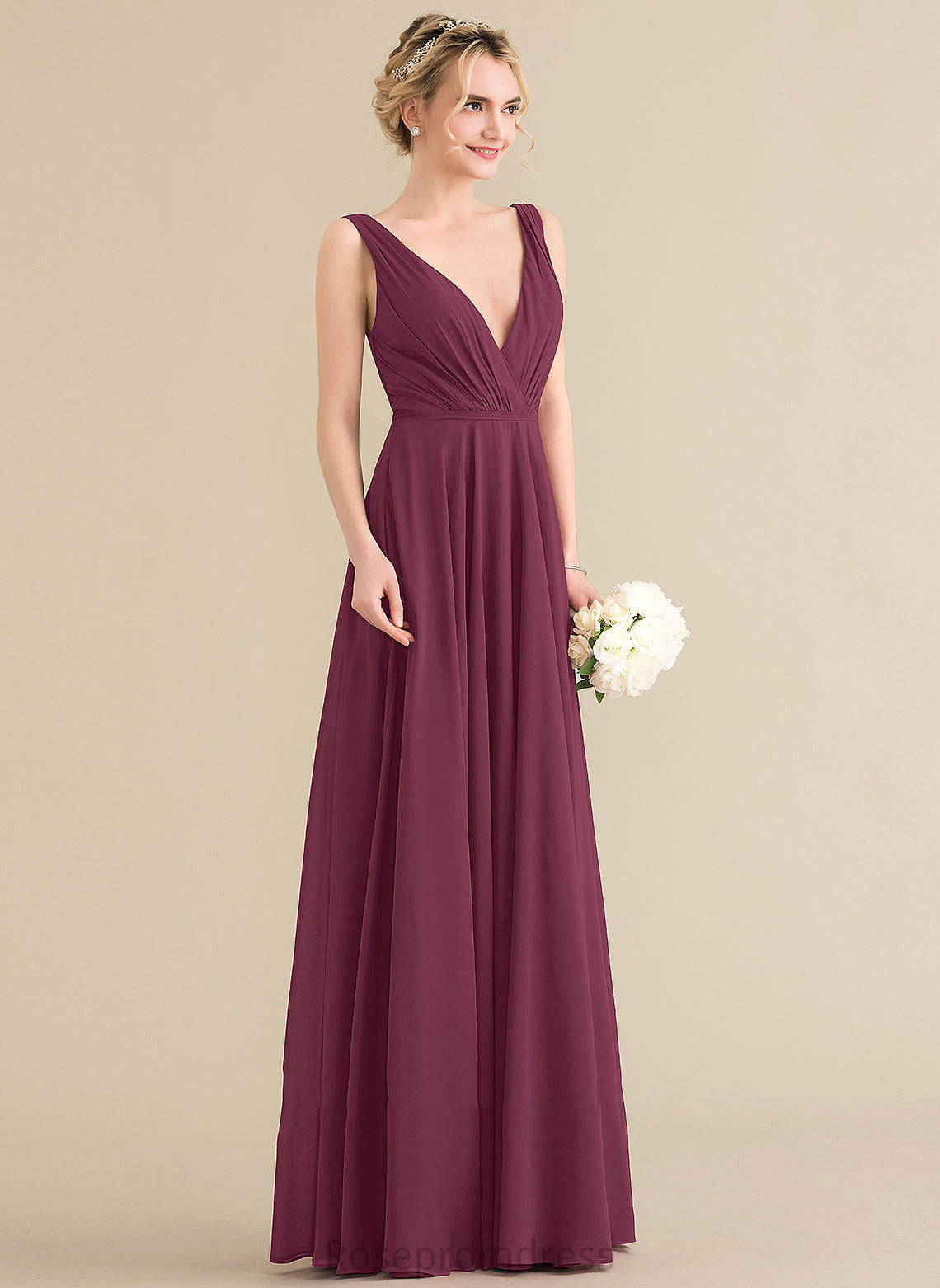 Length Embellishment Fabric Silhouette Neckline Ruffle V-neck Floor-Length A-Line Tania Bridesmaid Dresses